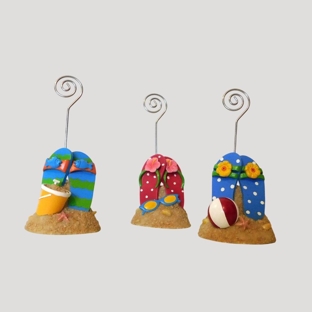 Flip Flop Beach-Themed Photo Card Holders Set Of 3 Colorful Designs 4.5" Tall - Picture 2 of 4